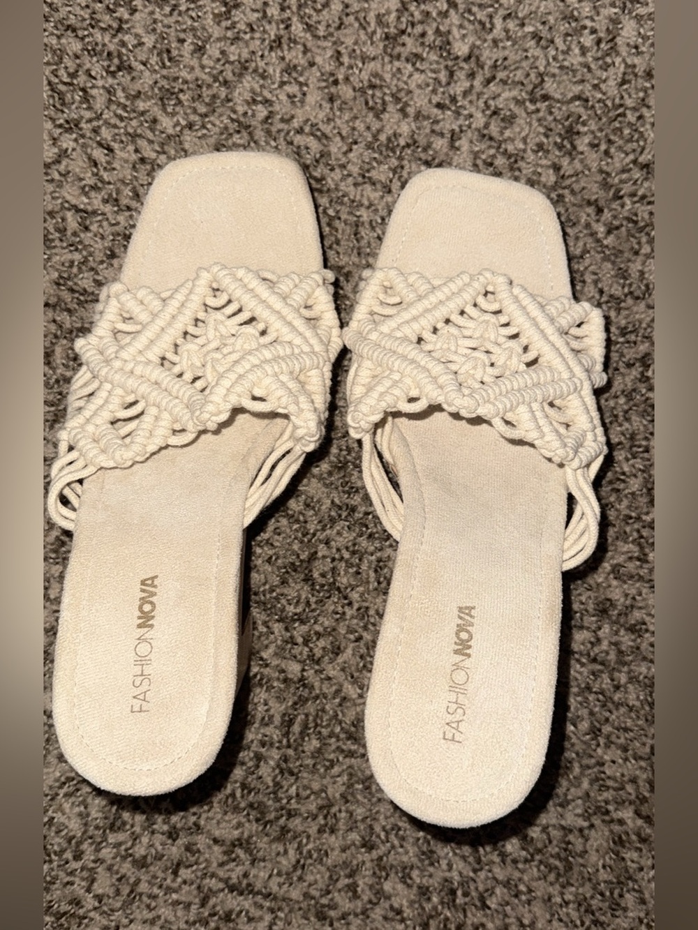 Fashion Nova Cream Braided Macramé Slide Sandals